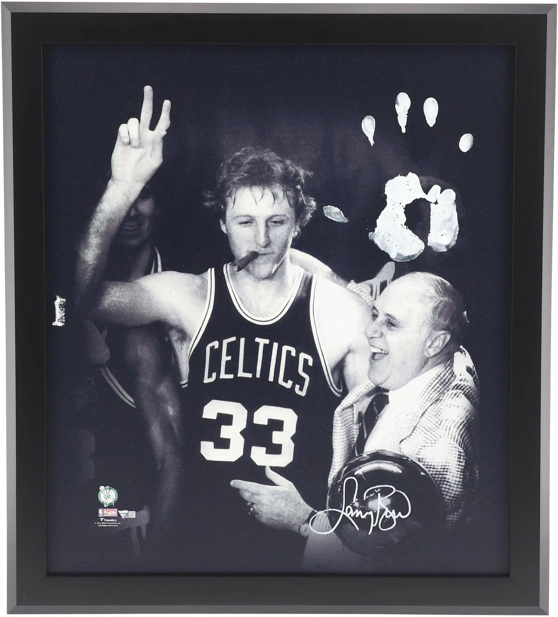 Larry Bird Boston Celtics Stretched Autographed 20" x 24" Cigar Celebration with Red Gallery Wrapped Canvas with White Acrylic Paint Hand Print - Fanatics Authentic Certified