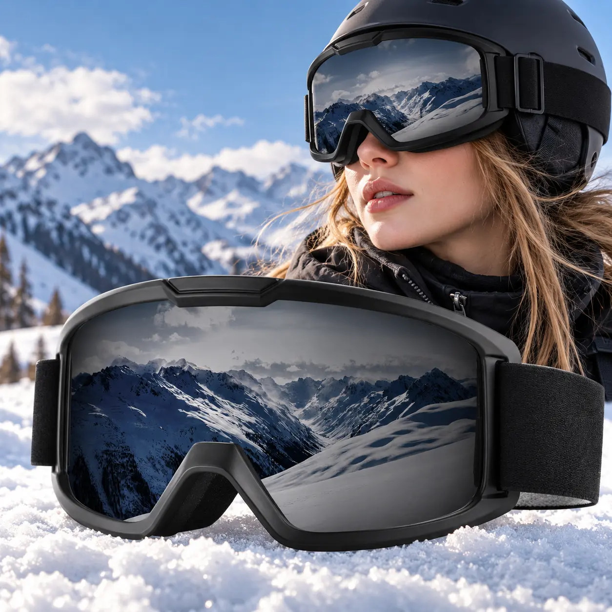 See More on the Slopes, UV400 Ski Goggles with Wide View Lens, Soft Flexible Frame, Comfortable Foam and Adjustable Strap for Skiing Snowboarding