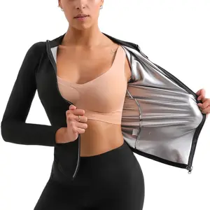 Sauna Suit Body Shaper Jacket Waist Trainer Long Sleeve Zipper Shirt Workout Top