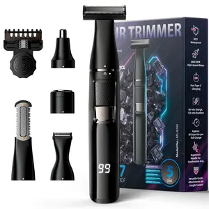 Sybler Beard Trimmer for Men 5 in 1, Electric Grooming Kit with Adjustable 1–8mm Comb, Body Shaver, Nose & Ear Hair Trimmer, IPX7 Waterproof, Type-C Fast Charge, LED Display, 120-Min Cordless Use