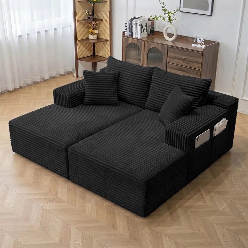 72.4'' Modern Minimalist Modular Sectional Sofa Bed - Boneless Vacuum-Compressed, No-Assembly Corduroy Block Couch, 4-Layout Convertible 2-Person For Apartment Studio Rental Living Room