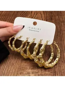 Fashion Stud Earrings Set with Large Round Designs, Personalized Ultra-Light Bamboo Accessories for Women, High Sensitivity Vintage Style for Daily and Party Wear, Statement Earrings