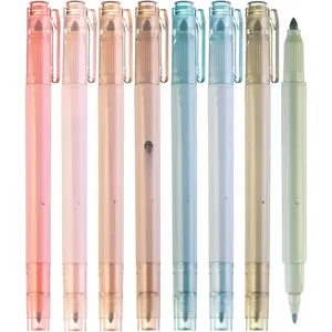 Dual Tip  Highlighters and Pens No Bleed, 8 Pack Assorted Colors Quick Dry Highlighters Set, Cute Markers,  Study Journaling School Office Supplies and Accessories (Earthy)