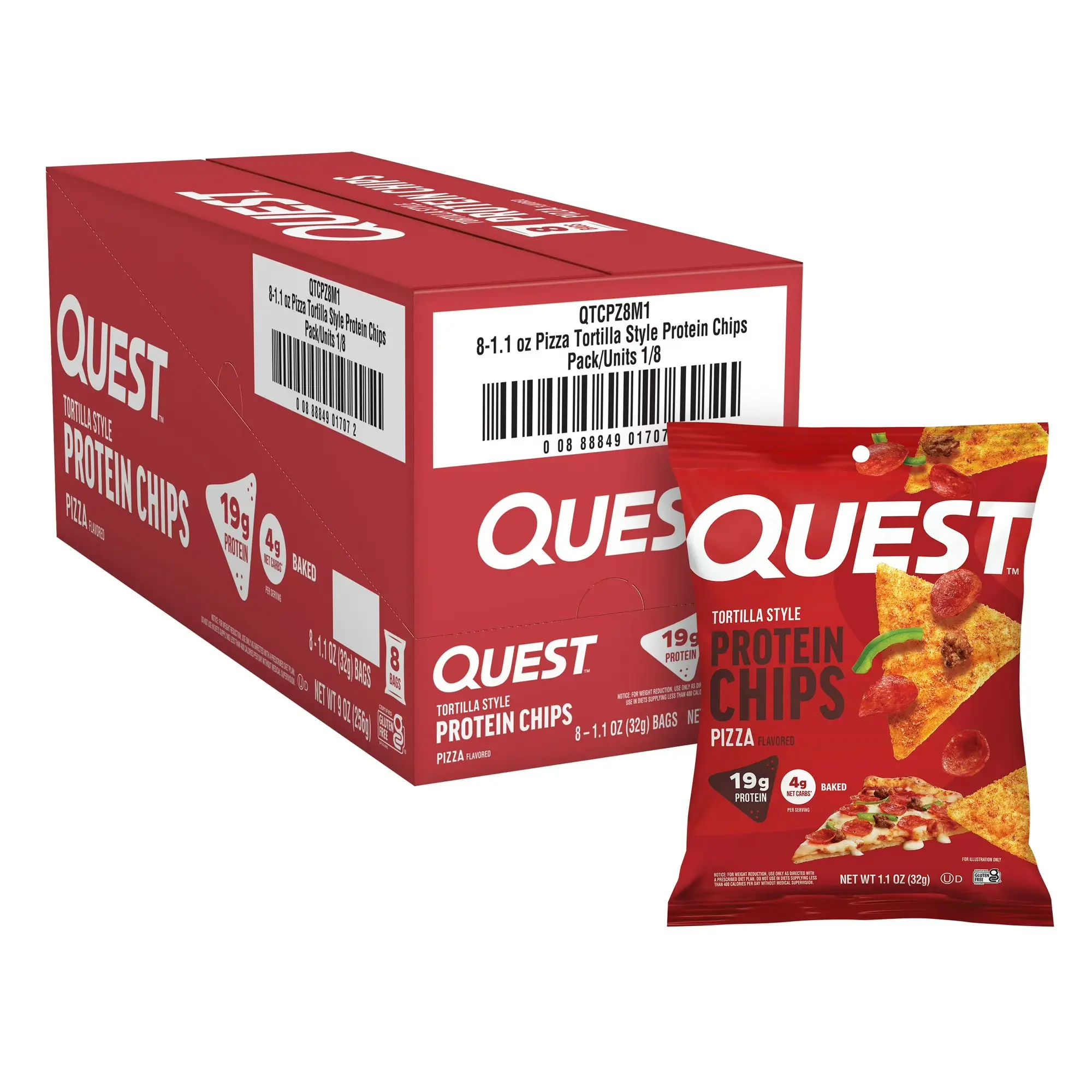 Quest Crispy Tortilla-Style Protein Chips, Pizza Flavor - 8 Pack