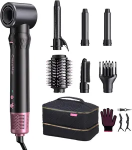 CrazyMar 7-in-1 Professional Hair Dryer Brush, Powerful Multi-Styler with Auto-Wrap Curlers, Fast Drying Curling Straightening Volumizing Without Heat Damage, Storage Case Best Gift for Girl/Women