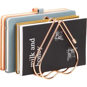 Mind Reader Heart-Shaped Desktop File Organizer, 5-Slot Metal Folder Rack, Magazine & Book Holder, Rose Gold