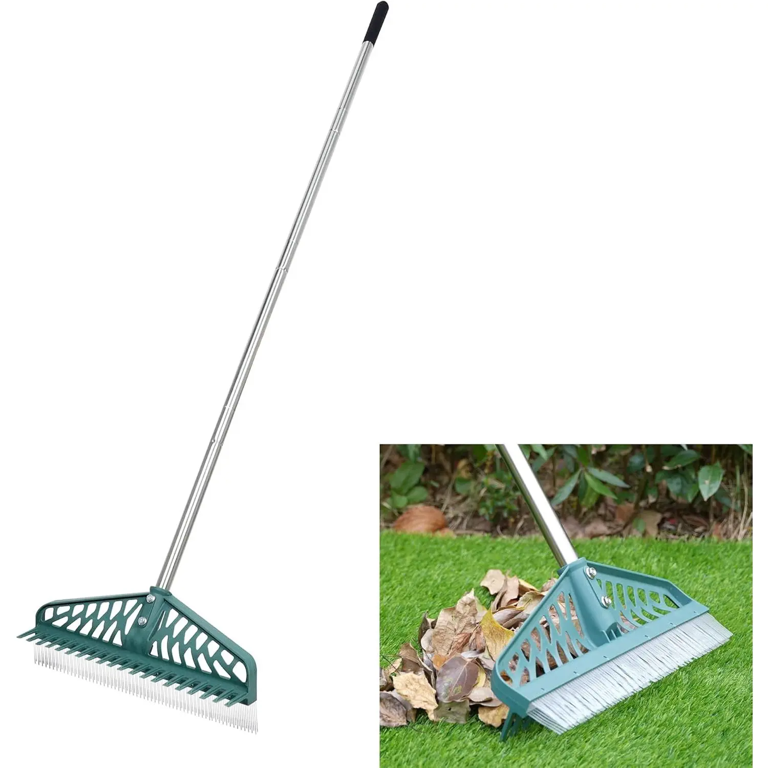 Artificial Grass Rake Innovative Double Sided Turf Rake, 60-Inch Adjustable Handle for Cleaning and Fluffing Artificial Turf, Lawns, Carpets, Patios - Removes Leaves,  & Debris