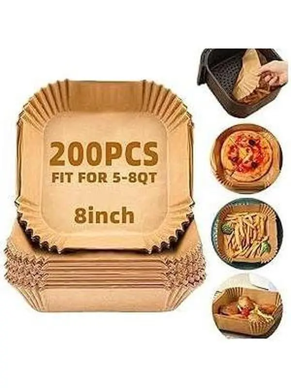 Air Fryer Liners Disposable,200Pcs Parchment Paper, 8IN Disposable Air Fryer Paper Liners for 5-8QT Air Fryer, Non-Stick, Square Liners Free of Bleach