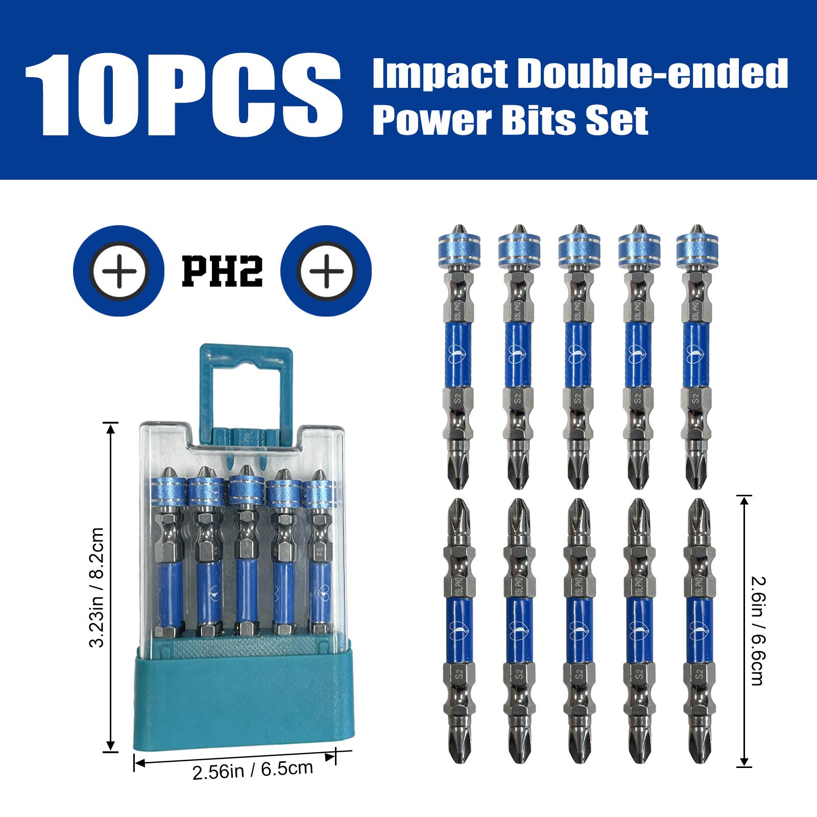 Strong Magnetic Screwdriver Bit Set, 10PCS PH2 Phillips Bits, 50mm 2-Inch S2 Impact-Resistant Drill Bits, 1/4" Hex Shank for Electric Screwdriver and Impact Driver