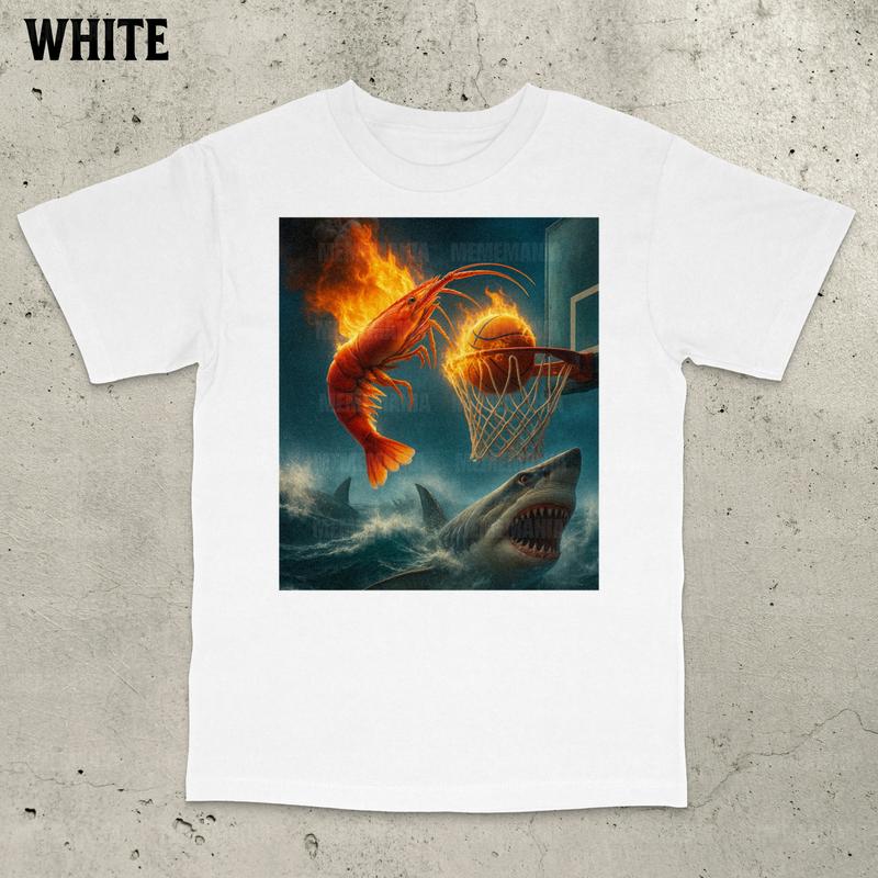 Fiery Shrimp Dunk Shirt, Basketball T-Shirt, Sports Fan Apparel, Basketball Meme, Trending Shirt, Shooter T-Shirt, Joke Shirt, Gen Z Shirt