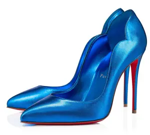 Christian Louboutin Hot Chick 100 Alize Blue Leather Pointed Toe Heel Pump