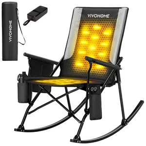 VIVOHOME 45W Padded Heating Rocking Camping Chair, Heated Oversized Portable Lawn Chair for Outdoor Sports, 3 Levels of Heat, Overheat Protection System