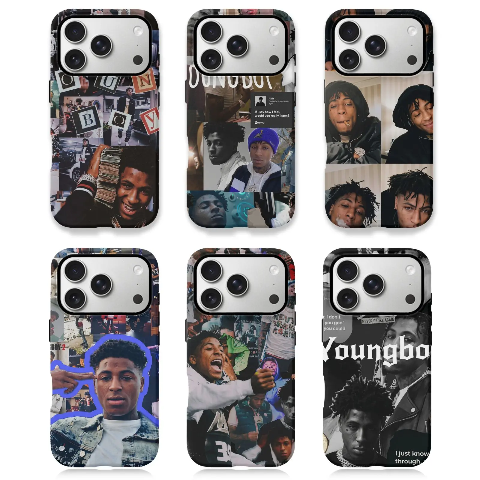 Youngboy Never Broke Again Collage Casing - Shockproof iPhone Case with Button Protection, Impact-Res PC+TPU Blend, Impact-Dispersion Tech, Flexible Rubber Liner, Glossy UV-Protected 2-Piece Mobile Accessories for iPhone 17/16/15/14/13/12/11 ProMax/Plus