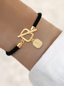 Women's Zirconia Block Letter Initial Bracelet, Adjustable Rectangular Buckle Design, Casual All-Season Jewelry Accessory