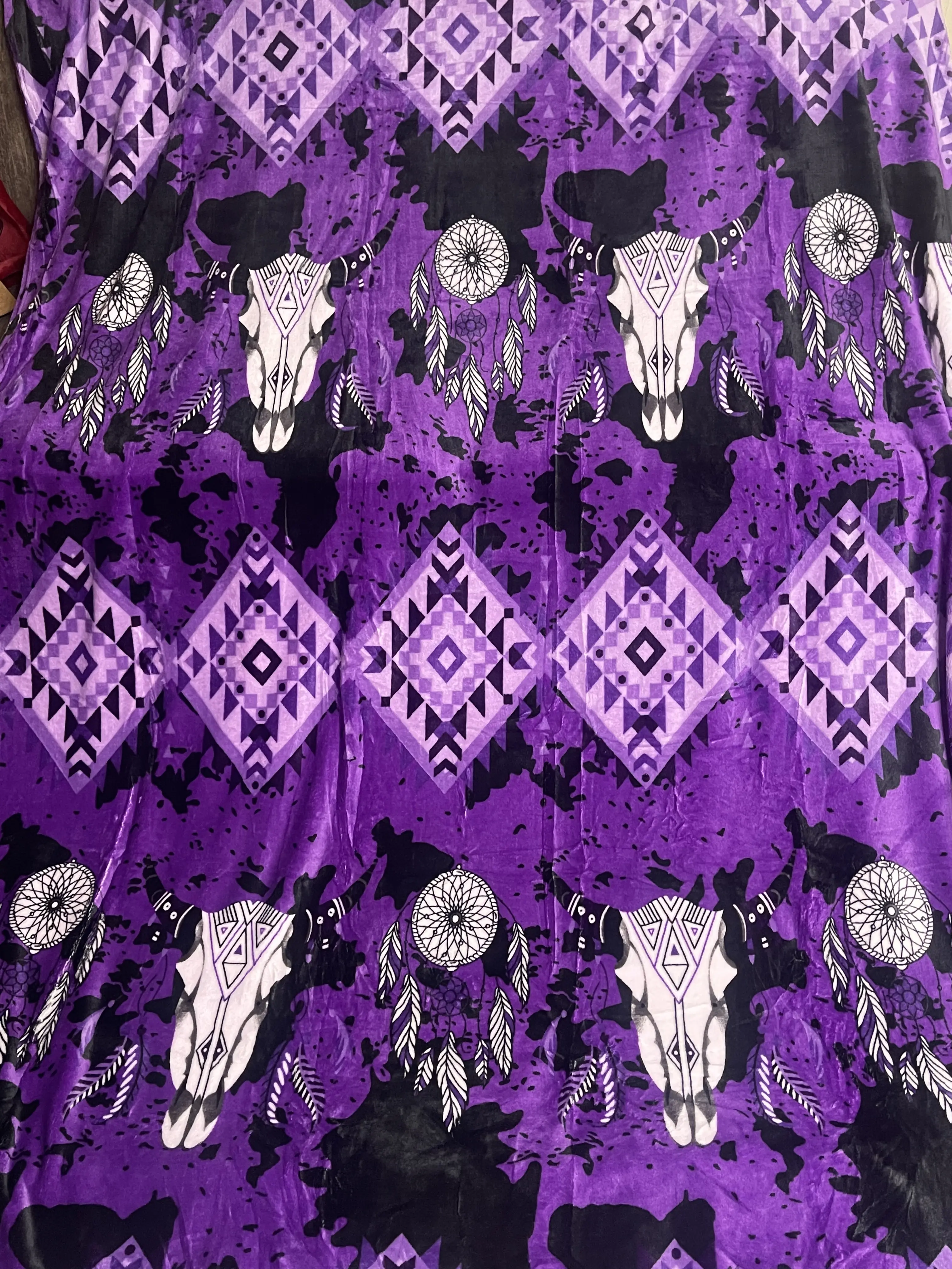 QUEEN Purple Dream Catcher Longhorn Oversized Throw Single Layer Super Soft Flannel Fleece Plush Blanket Throw Style.