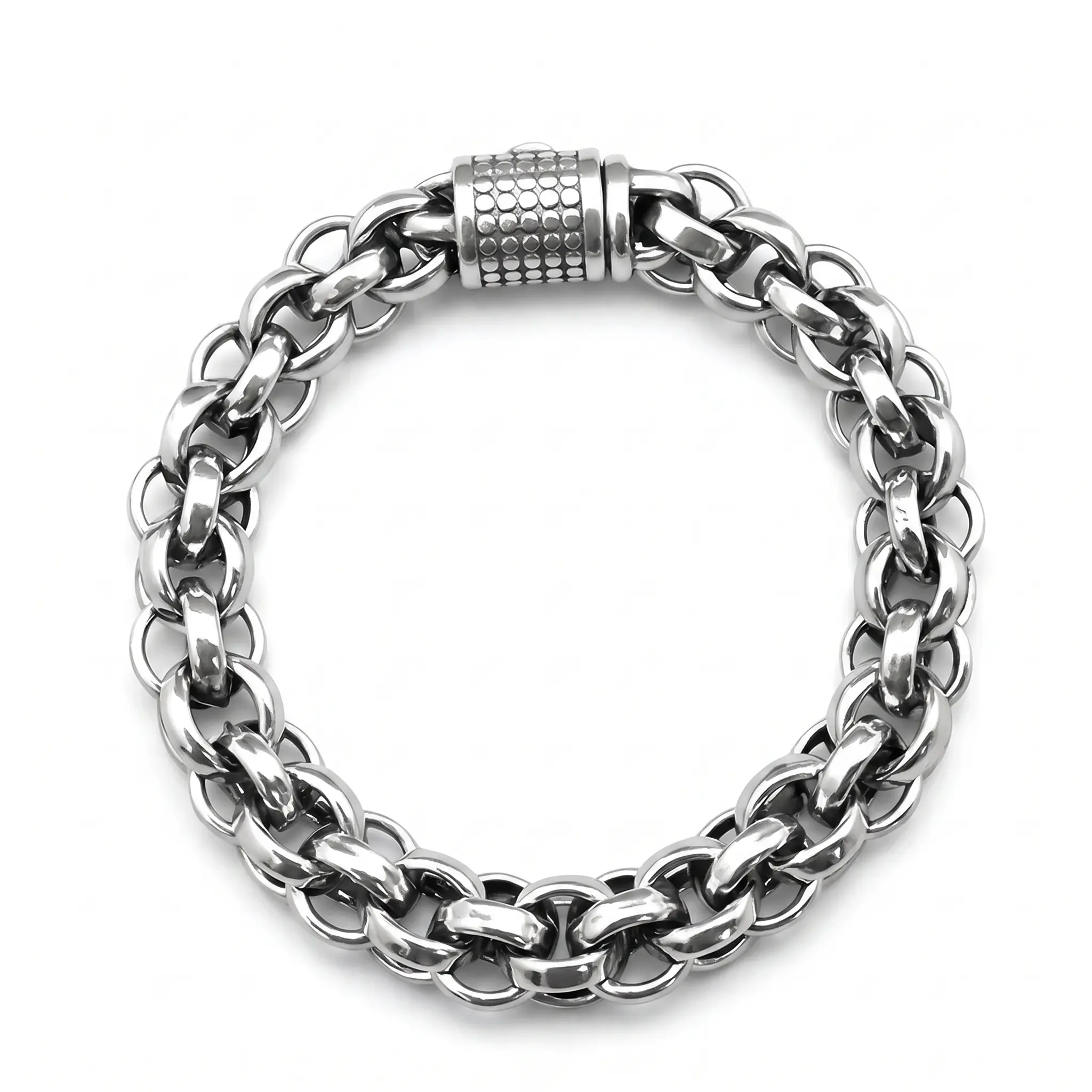 Hip-Hop  Color Chain Bracelet with Textured Clasp and Interlocking Links for Men S925 Silver