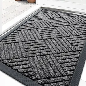 Front Door Mat Outside Entrance 29.5x17, Absorbent, Heavy Duty Sturdy Natural Rubber Doormat Indoor Outdoor, Stain and Fade Resistant, Non-Slip Low Profile Floor Mat for Entryway, Grey Diamond