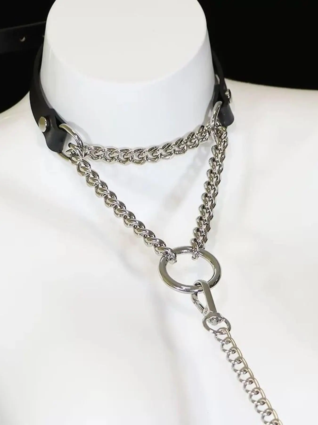 Hip Hop Constrictor Alloy Necklace Set, Leather Adjustable Metal Heavy Chain Necklace, Street Style Gothic Accessory, Bold Fashion Jewelry for Women