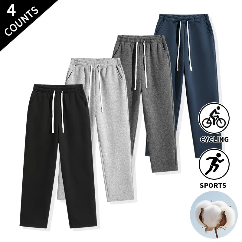 4-Pack Men’s Loose Straight-Leg Sweatpants, Drawstring Elastic Waistband, Casual Street & Athletic Everyday Track Pants