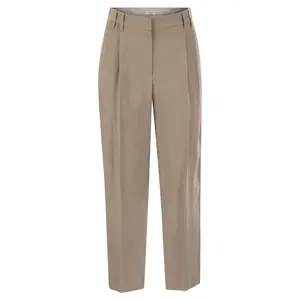 Brunello Cucinelli Women Slouchy Trousers In Viscose And Linen Fluid Twill With Moniline