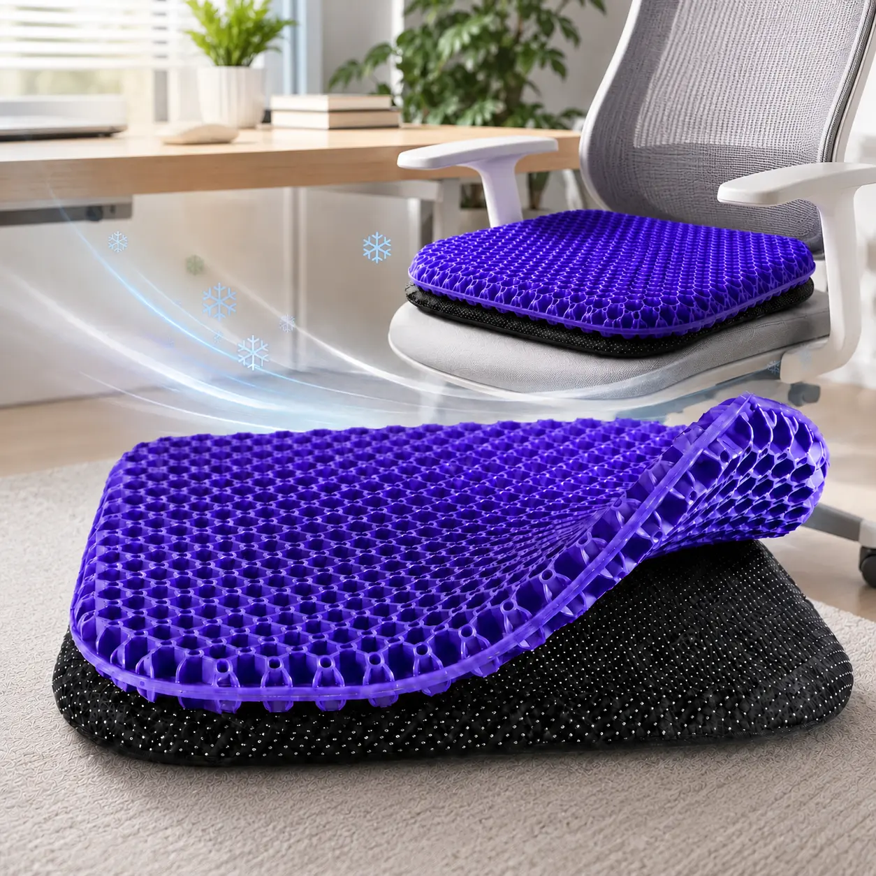 Large Mesh Gel Seat Cushion with Non-Slip Cover - Soft, Breathable - for Family Travel, Car Seats, Wheelchairs (16.5" x 14.5")