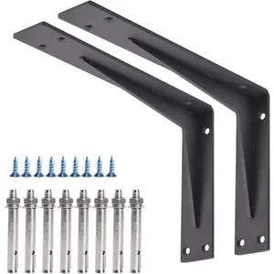 Countertop Support Bracket Heavy Duty 12x8x2 in, 1/5IN Thicken Solid L Brackets Countertop Bar Shelf Bracket, Includes Hardware, Matte Black, 2 Pack