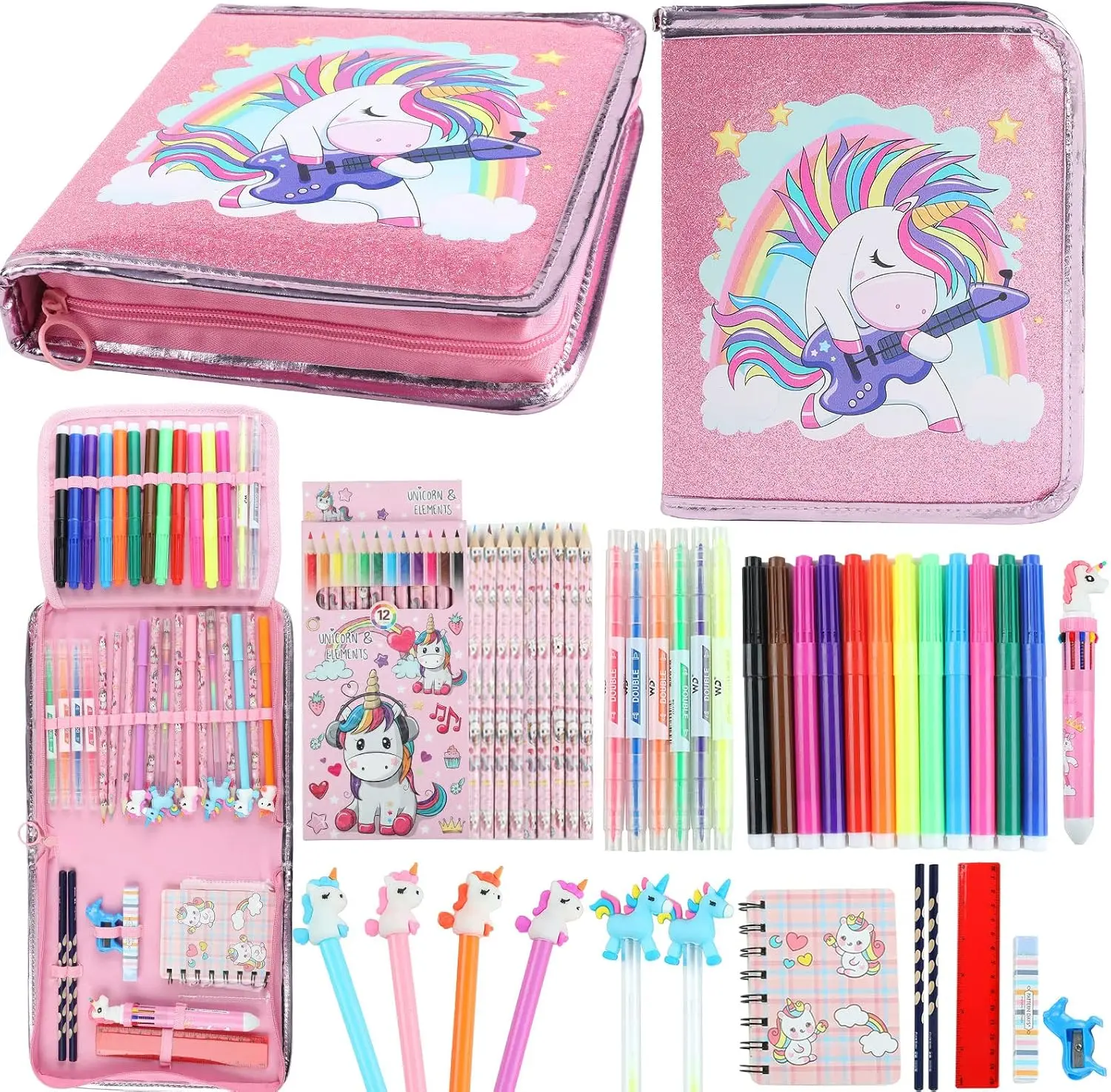 Premium Fruit Scented Markers Set Gifts for Girls Unicorn Pencil Case |   Ages 4-6-8, Unicorn Gifts For Girls, Assortment Marker Pencil Gel Pen Coloring, Art Supplies,Safe and Smell-Free