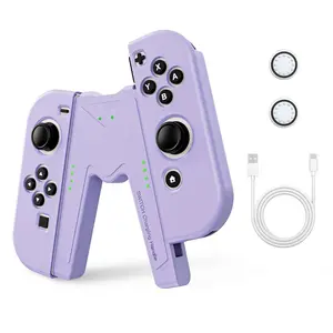 F-APT19  NS Joy-Con Charg Grip Compatible with Nintendo Switch Standard & OLED Model, Switch JoyCon Controller Charger with Charging Cable and 2 Thumb Grip Caps, Play While Charging, Purple