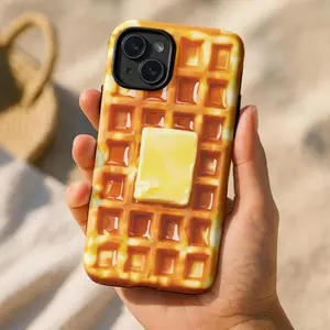"Funny Waffle Syrup Butter Phone Case, Breakfast Food Pattern, Slim Protective Cover for IPhone 11-17 Series, Gift for Food Lovers "