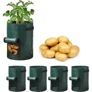 Potato Planting Bags, 5 Gallon 4 Pack, Durable Pe Fabric Garden Planter, with Flip Lid Harvest Window and Handle, for Onions Fruits Tomatoes Vegetables