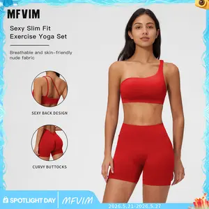 MFVIM Women’s Seamless Yoga Set – One-Shoulder Quick-Dry Compression Activewear for Outdoor Casual Running and Fitness