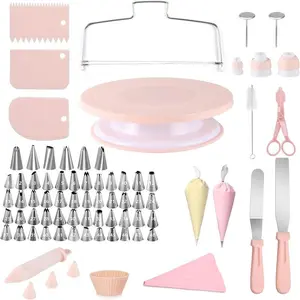 Cake Decorating Kit 106-Piece Complete Set for Advanced Baking with 48 Stainless Steel Tips 10 Bags 2 Couplers 4 Spatulas 2 Comb Leveler Dinosaur Heart Shaped Sandwich Cutters Cupcake Circular Mini Hand Pie Maker Mold Set Non-Stick Pan Half Sheet nonstick