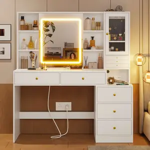 Sikaic LED Makeup Vanity with Charging Station Jewelry Box Sliding Mirror Drawers White