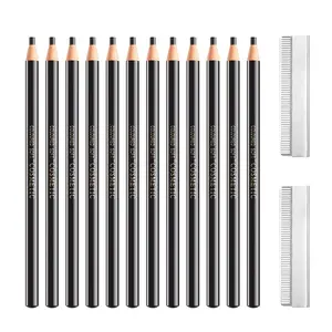 12 Pcs Pull Cord Peel-off Black Eyebrow Pencil，Wooden Hard-core Microblading Eye Brow Pencil For Marking, Filling And Outlining, waterproof and sweat-proof for Professionals & Beginners
