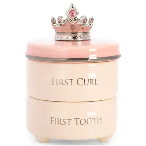 DEMDACO Pink Princess Crown First Tooth & Curl Keepsake Box - Baby Milestone Box for First Tooth & Curl - Ceramic Compartments - Decorative & Elegant - Ceramic - Baby Shower