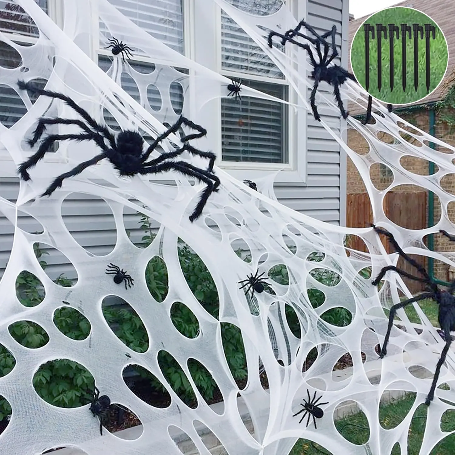 2 Pack Giant Beef Netting Spiderwebs Decorations  Pre-cut Web Super Stretchy Diy Webbing With Stakes Gauze Cobwebs For Yard Tree Garden Party Outdoor Indoor Decor