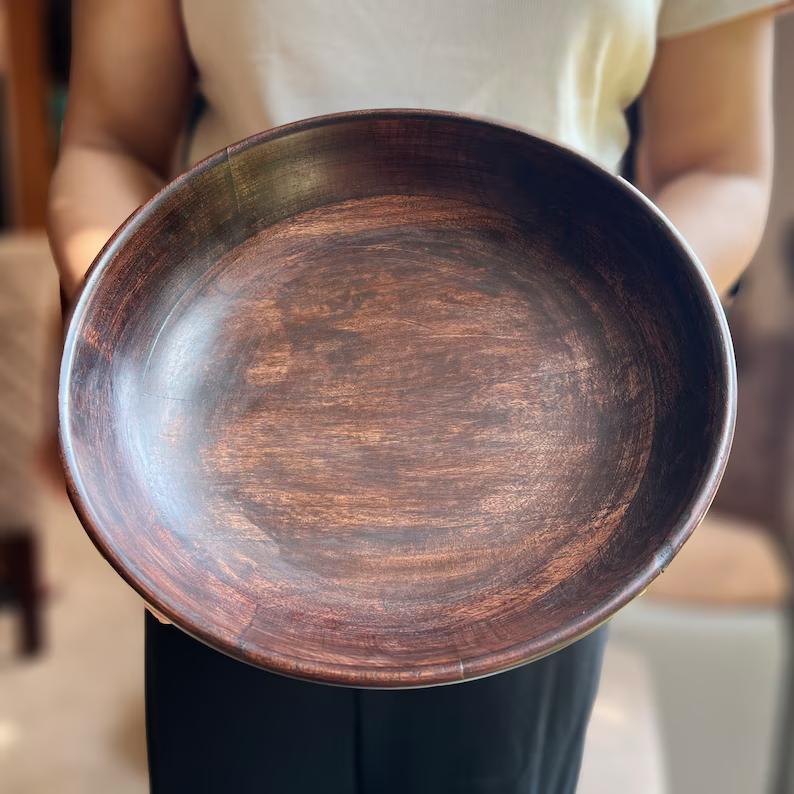Dark Wood Bowl handmade, Hand Carved Wooden Bowl, Curved Wood Salad Bowl, Natural Wood Fruit Bowl, Decor Bowl for Living Room Kitchen