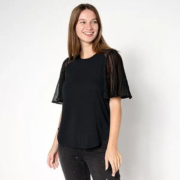 DG2 by Diane Gilman Flutter Sleeve Mixed Media Top