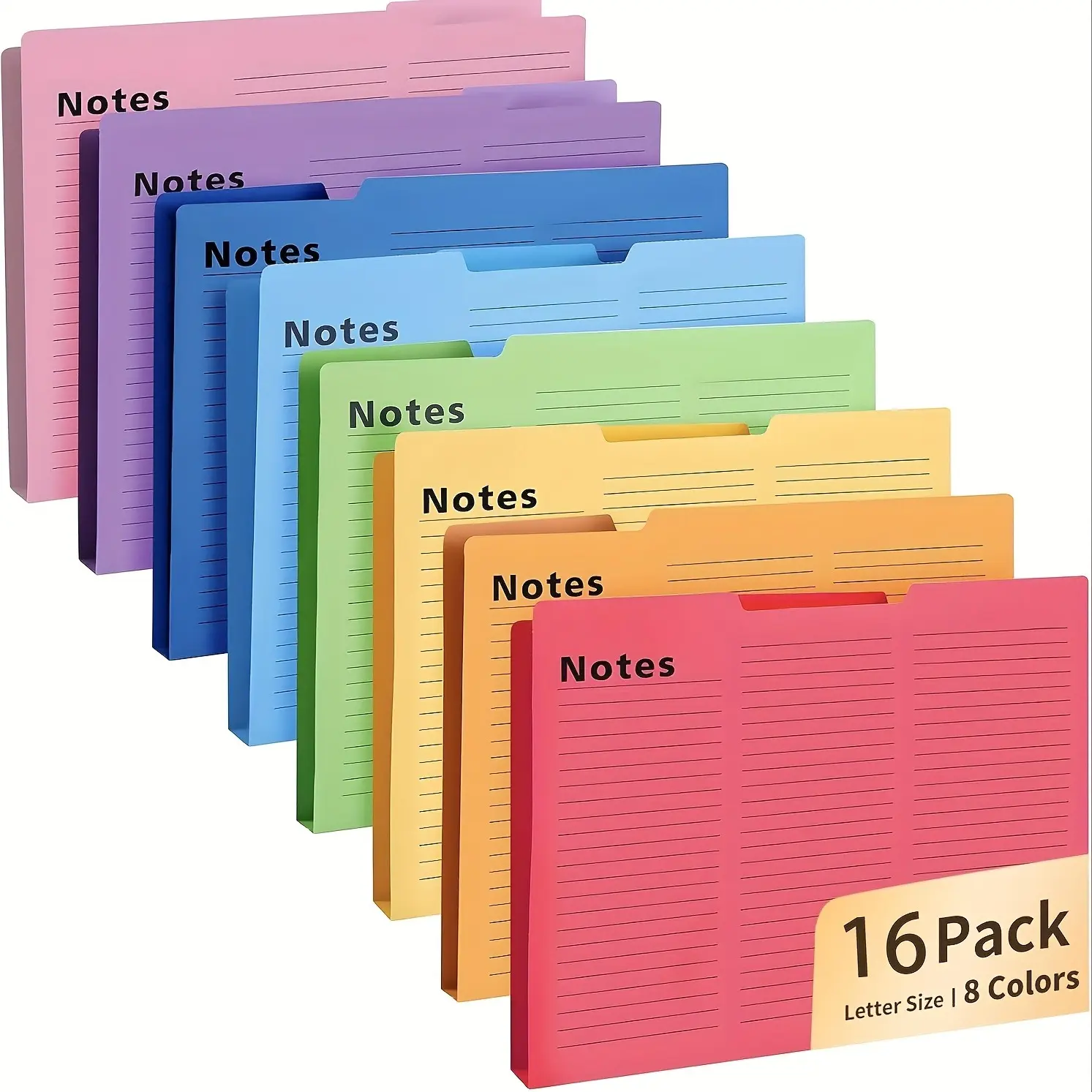 16Pcs color label letter size folder with horizontal lines -11.5x9.6 inches office and school supplies, bright colors and separated labels organize documents, notes, homework, school folders, file organizer, durable folder, activity prizes