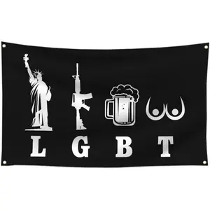 LGBT-Liberty Gun Beer Tits Flag 3x5ft Funny Banner Tapestry For Decoration Bedroom Room Dorm Wall With Four Brass Grommets Ornaments Hanging