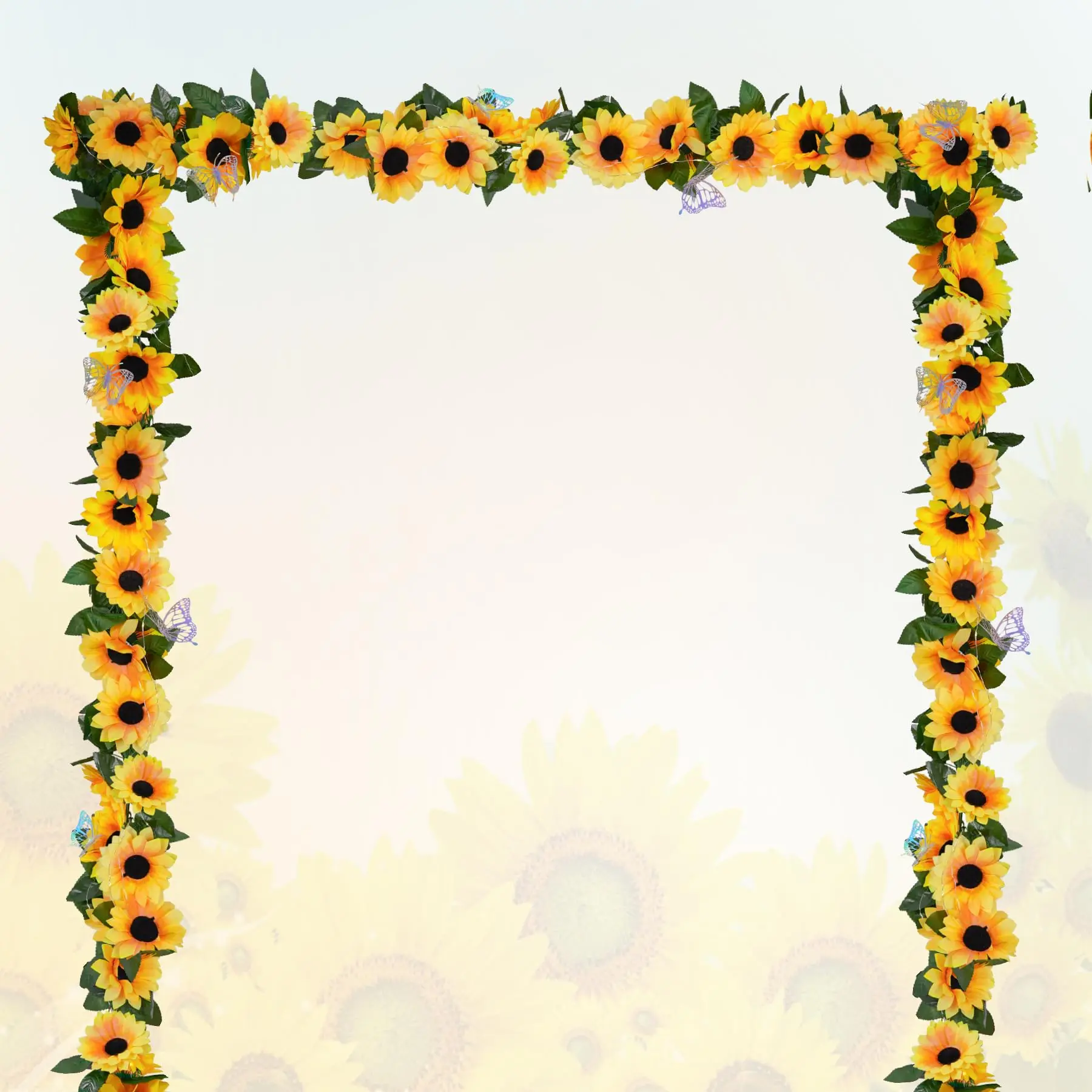 2 Pack Artificial Sunflower Garland For Decoration 7.5ft Silk Sunflowers Hanging Vines Flowers With Green Leaves Decor Kitchen Garden Birthday Wedding Party Table