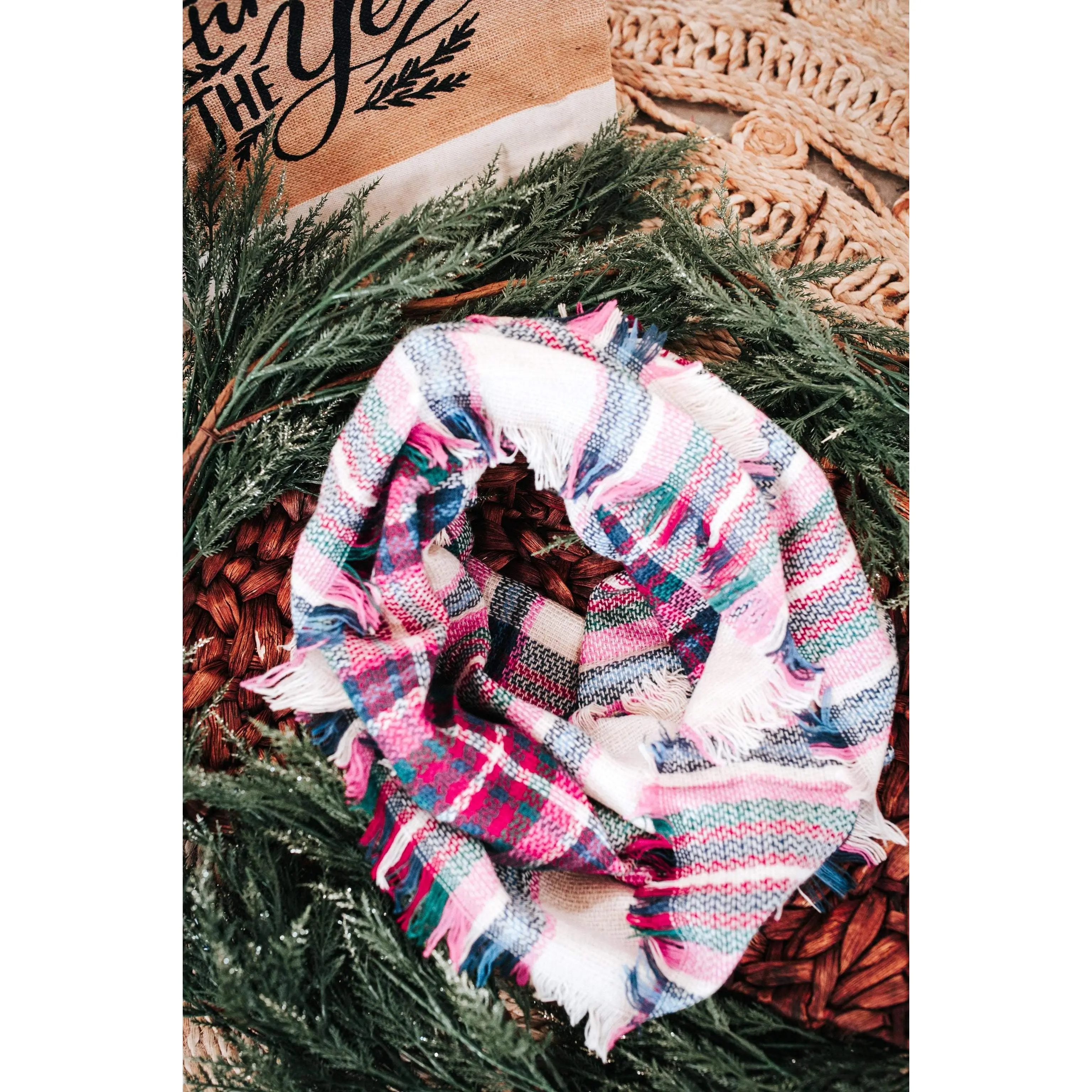 11.24 Infinity Scarf With Fringe Detail In Plaid Multicolor 11.24