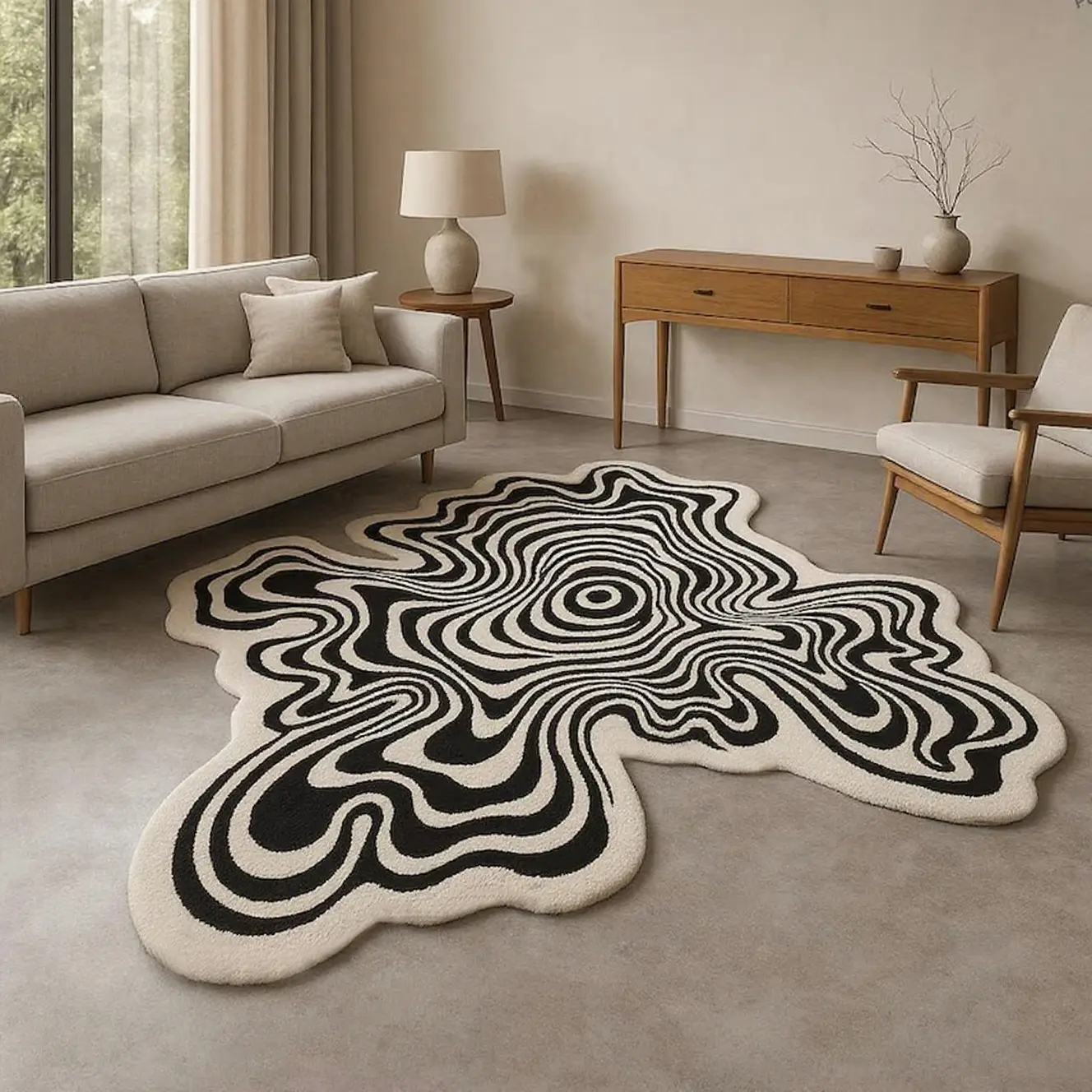 Modern Asymmetrical Fashion Luxury Striped Print Carpet, Plush Fluffy Modern Indoor Decorative Area Rug for Living Room Bedroom Balcony, Easy to Clean, Fluffy Area Rug, Decorative Rugs, Durable Area Rugs