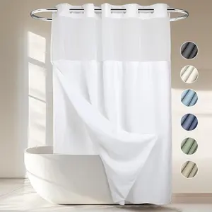 Heavyweight No Hooks Required Dotted Waffle Weave Shower Curtain with Snap in Liner, 71W x 74H Hotel Grade Spa Like Bathroom Shower Curtain Set, White