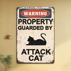 Vintage Cat Warning Sign, Yard Sign, Wall Mounted Metal Plaque, Outdoor Wall Decor, Home Decor, Garden & Patio Decoration Supplies
