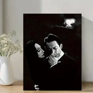1 Piece Gomez and Morticia Addams Poster - Gothic Horror Decoration - Addams Family Vampire Couple Canvas Art Painting - Ready-to-Hang Frame - Suitable for Gothic Style Bedroom, Living Room, Study - Dark Romantic Wall Decoration - Essential for Addams Fam