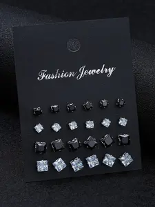 Stainless Steel Dark Style Cuban Necklace Leather Bracelet Ring Synthetic Zircon Earrings Set, Unisex Daily Wear Halloween Gift, Fashion Jewelry Set