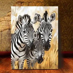A Vibrant 2D Flat Wooden Frame Canvas Wall Art - Black and White Zebra Family, Suitable for Bedroom and Living Room Decoration, Framed Home Wall Art, Home Decoration, Living Room Artwork| Vibrant Animal Prints| Detailed texture, zebra decoration