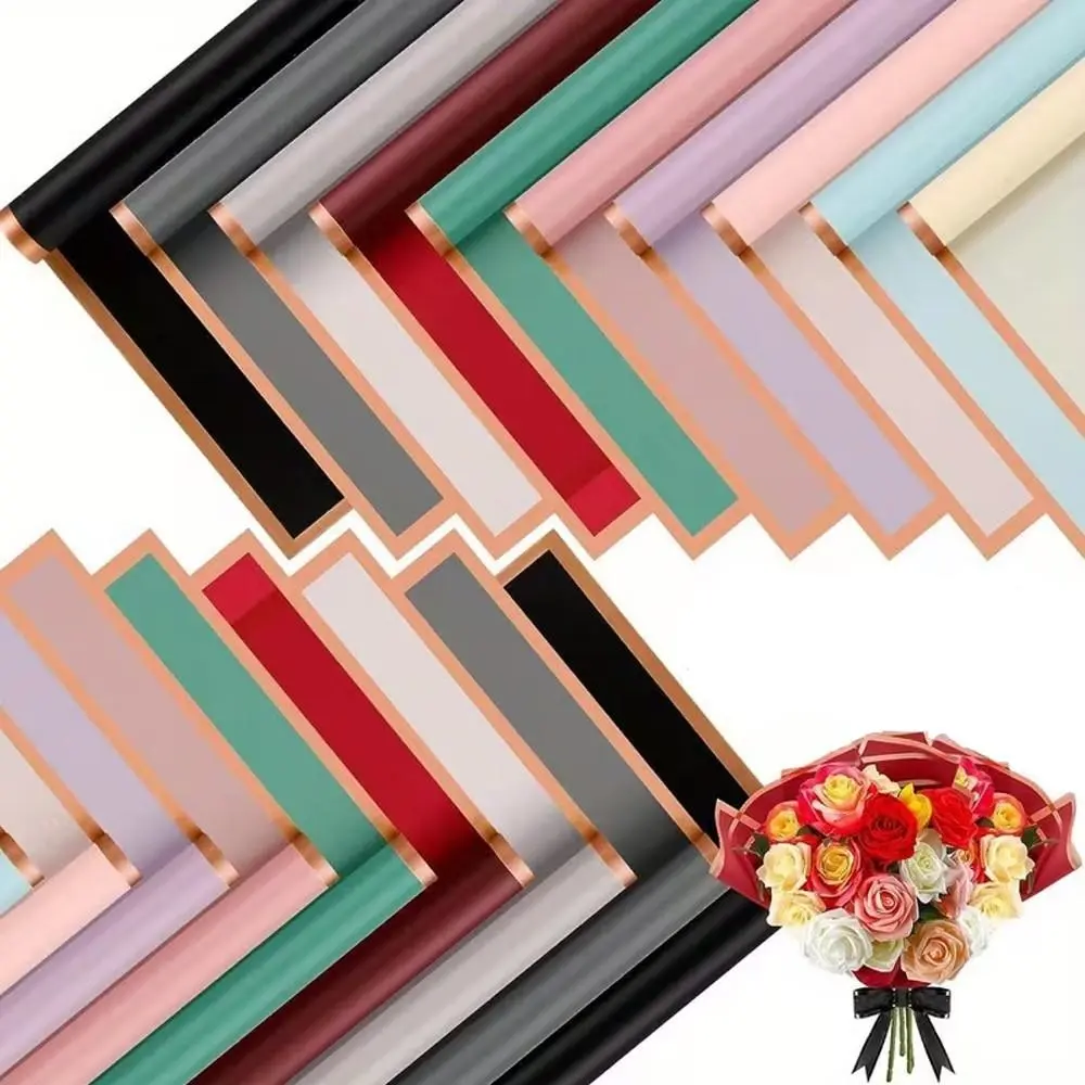 20 Sheets Gold Border Jelly Film, Waterproof Floral Packaging Paper, Bouquet Gift Wrapping, Korean Flower Shop Supplies, Bouquet Wrappers