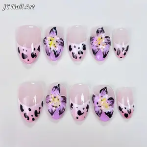 T69 Nail Art Extensions 3D Purple Flower White  Gradient False Nails Nail Stickers Sheet handmade fall nail art set, 3D Flower, Realistic